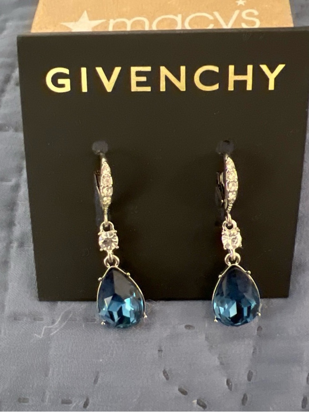 Givenchy Blue Teardrop Crystal Dangle Earrings